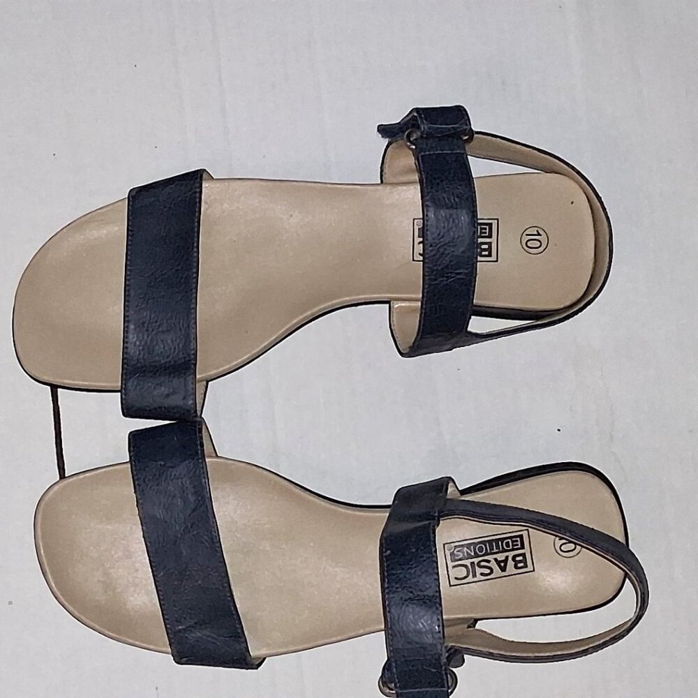 Basic Editions  Black Open Toe Slingback Sandals  Women Size 10